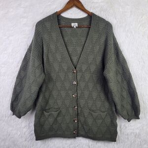 Anthropologie DRA Womens XS Forest Green Textured V-Neck Cardigan‎ Oversize